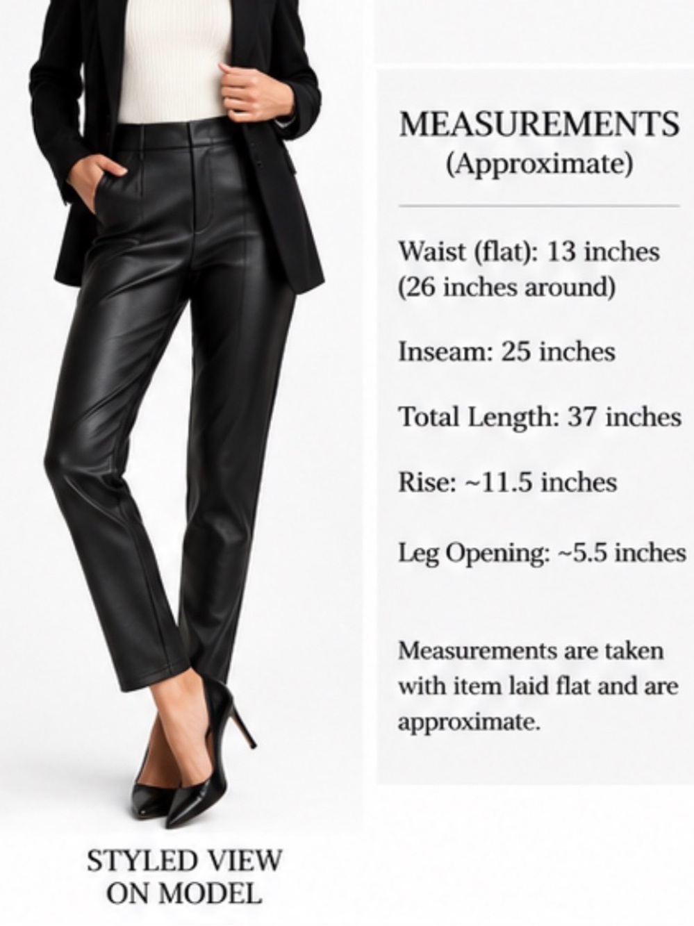 Halogen Black Faux Leather Pants Size S High Rise Slim Ankle 25” Inseam